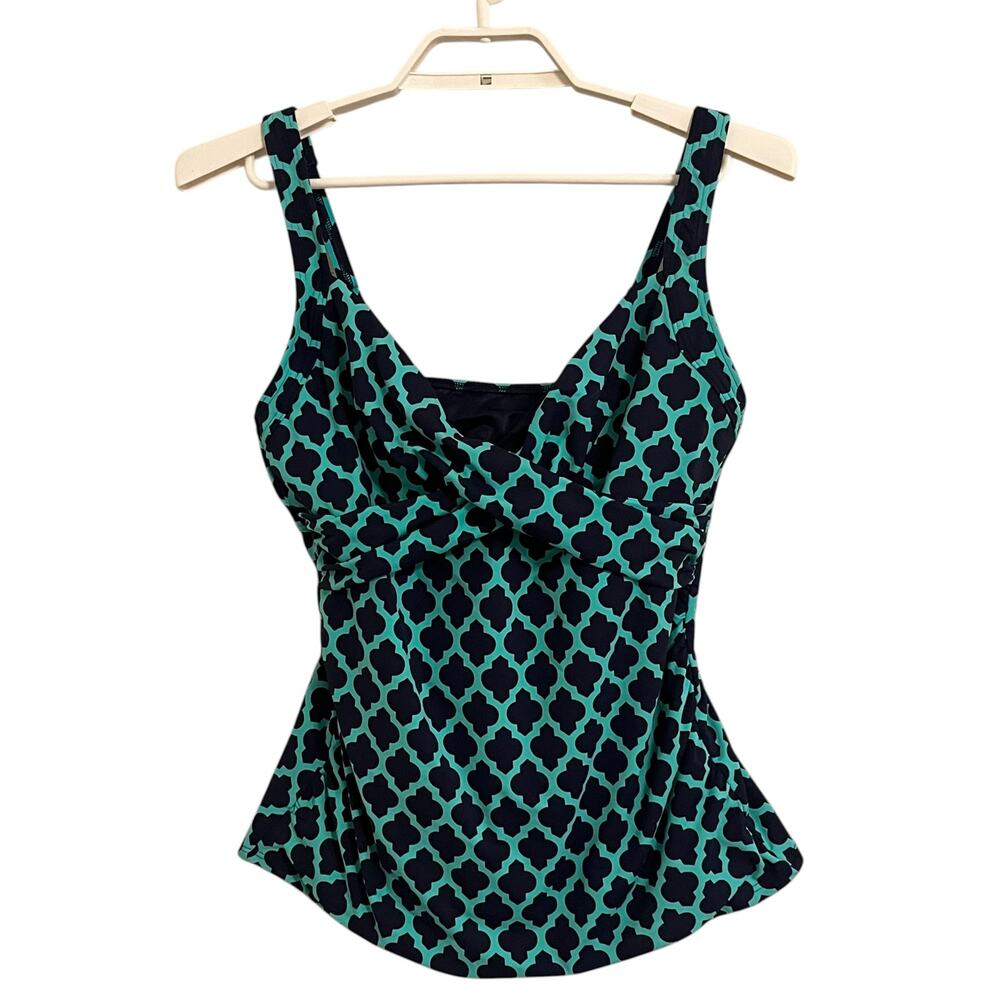 Lands End Geometric Faux Wrap Underwire Tankini Top